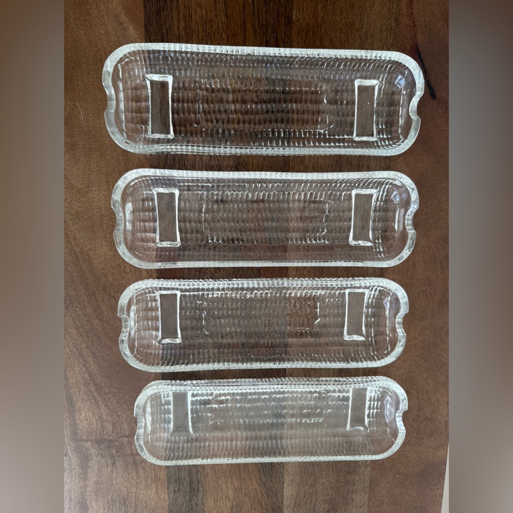 Set of 4 Vintage Clear Pressed Glass Corn On The Cob Dishes